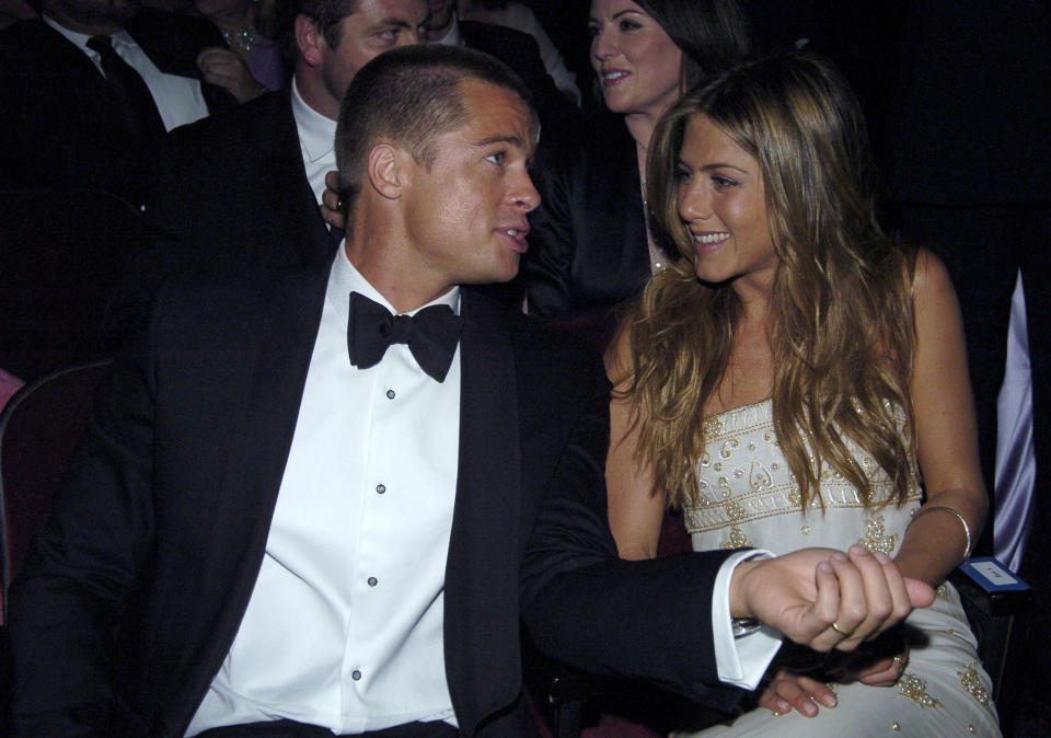 (EXCLUSIVE, Premium Rates Apply) Brad Pitt and Jennifer Aniston *Exclusive* (Photo by Jeff Kravitz/FilmMagic)