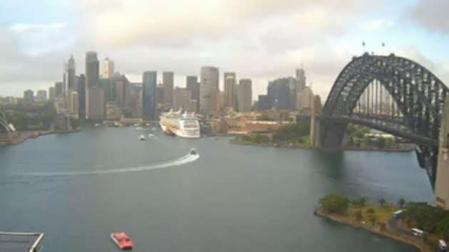 Local health authorities were notified, and patients were met by NSW ambulance as they disembarked at the Overseas Passenger Terminal in the Rocks. Photo: 7 News