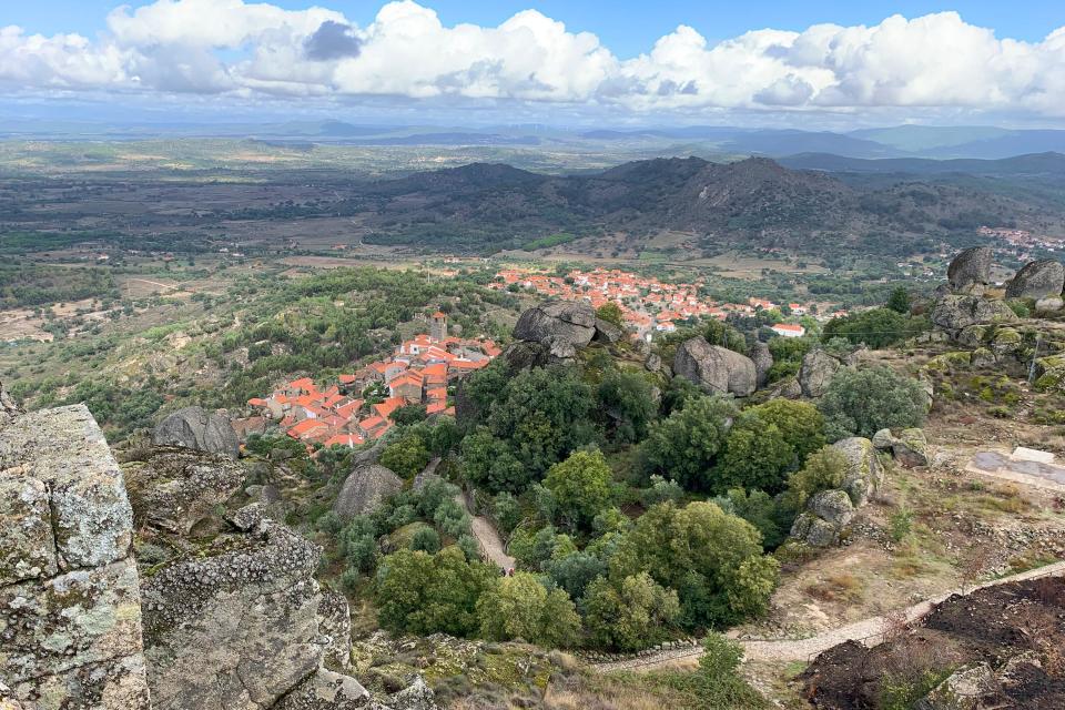This Sept. 18, 2023 image shows a view of the village of Monsanto from the ramparts of the medieval Castelo de Monsanto in Monsanto, Portugal on Sept. 18, 2023. (Kristen de Groot via AP)