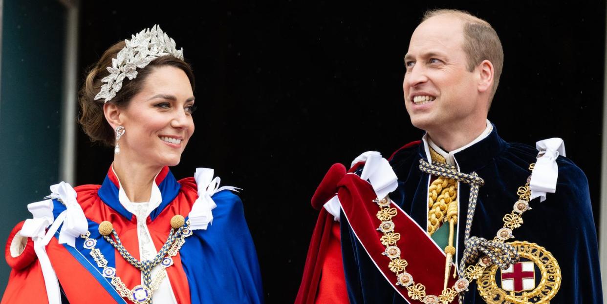 london, england may 06 catherine, princess of wales and prince william, prince of wales on the balcony of buckingham palace following the coronation of king charles iii and queen camilla on may 06, 2023 in london, england the coronation of charles iii and his wife, camilla, as king and queen of the united kingdom of great britain and northern ireland, and the other commonwealth realms takes place at westminster abbey today charles acceded to the throne on 8 september 2022, upon the death of his mother, elizabeth ii photo by poolsamir husseinwireimage