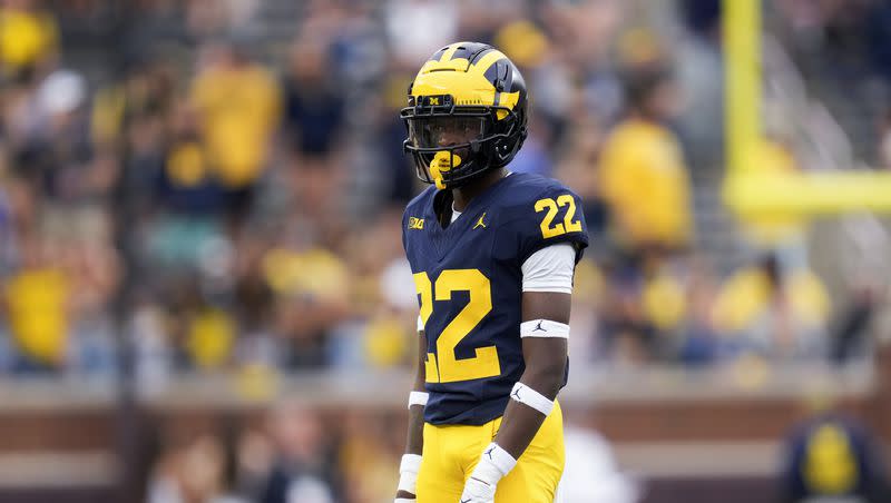 Michigan defensive back Cameron Calhoun (22) plays against UNLV in the second half of an NCAA college football game in Ann Arbor, Mich., Saturday, Sept. 9, 2023.