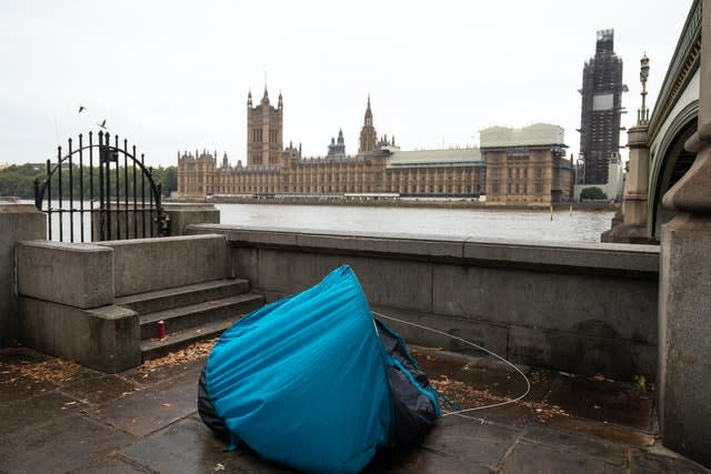 The tent of a homeless person near the Palace of Westminster (Aaron Chown/PA)