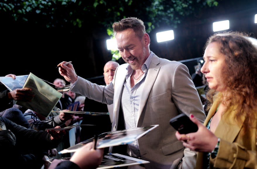 Kevin Durand in a suit attending the UK Launch Event of 20th Century Studios' 'Kingdom of the Planet of the Apes' at BFI IMAX Waterloo, London