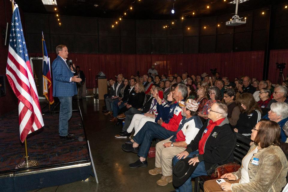 Ken Paxton speaks to supporters at Tom Glass' campaign event Jan. 24.