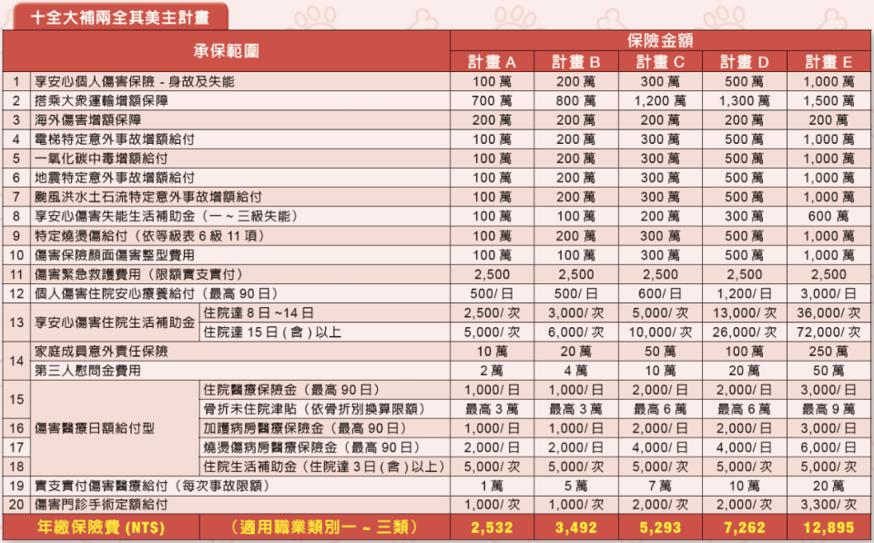 新十全大補意外險的保單內容、保費與理賠金額