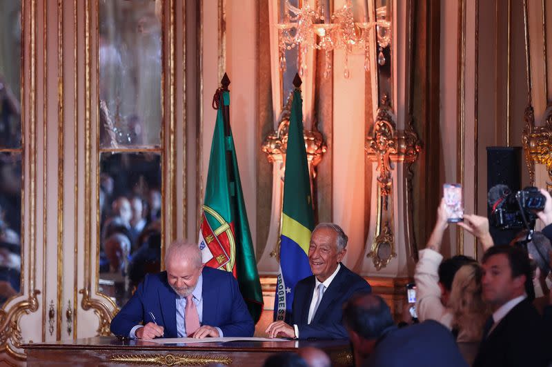 Brazil's President Lula presents Camoes Award to musician Chico Buarque, in Lisbon