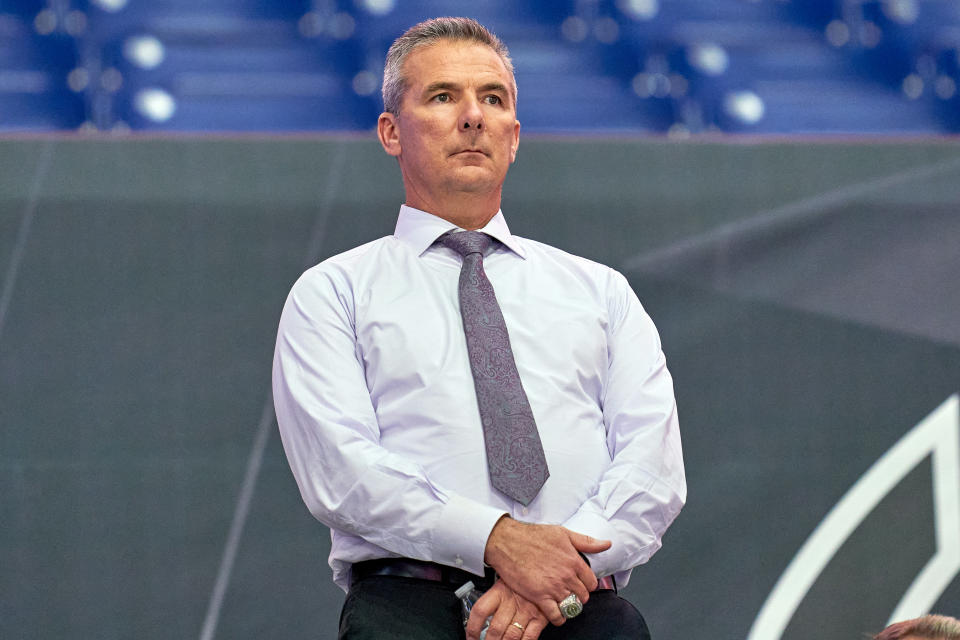 New Jaguars head coach Urban Meyer was front and center at presumptive No. 1 overall pick Trevor Lawrence's pro day. (Photo by Robin Alam/Icon Sportswire via Getty Images)