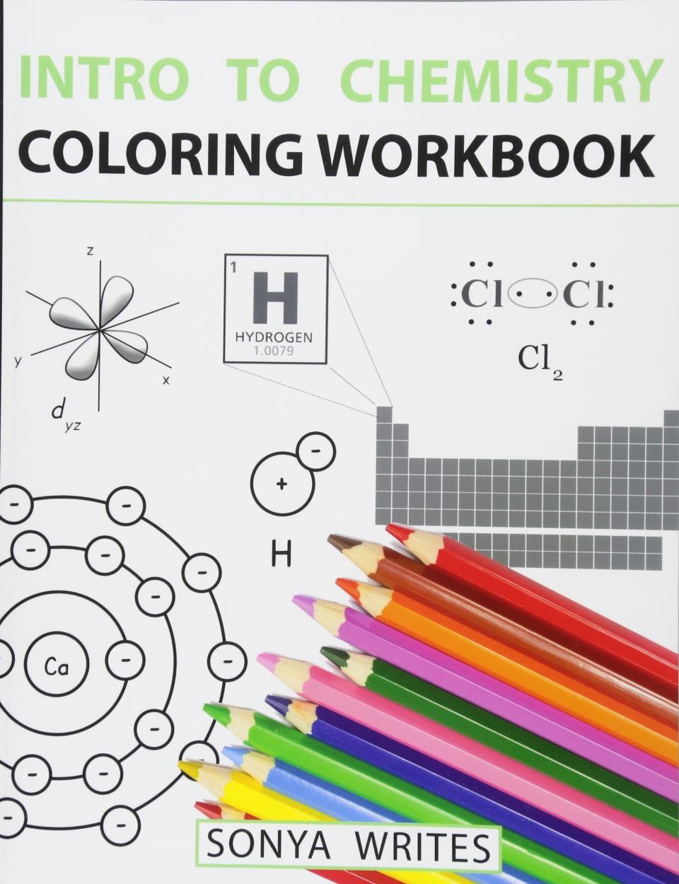 Intro to Chemistry Coloring Workbook. Image via Amazon.
