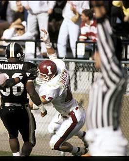 Indiana linebacker Mark Hagan (47) celebrates after returning an interception in the first quarter of the 1990 Old Oaken Bucket Game at Purdue. Hagan led the 90 Hoosiers with 120 tackles. David Snodgress | Herald-Times