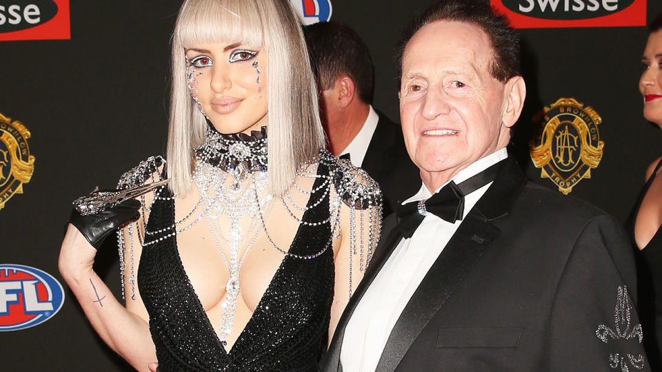 Gabi Grecko and Geoffrey Edelsten, pictured here at the Brownlow Medal in 2014. 