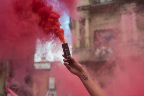 Protesters register their opposition to San Fermin - Credit: GETTY