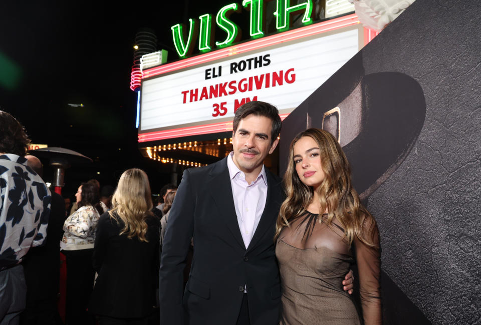 LOS ANGELES, CALIFORNIA - NOVEMBER 14: Director/producer Eli Roth (L) and Addison Rae attend the LOS ANGELES FAN SCREENING for TRISTAR PICTURES and SPYGLASS MEDIA GROUP'S 