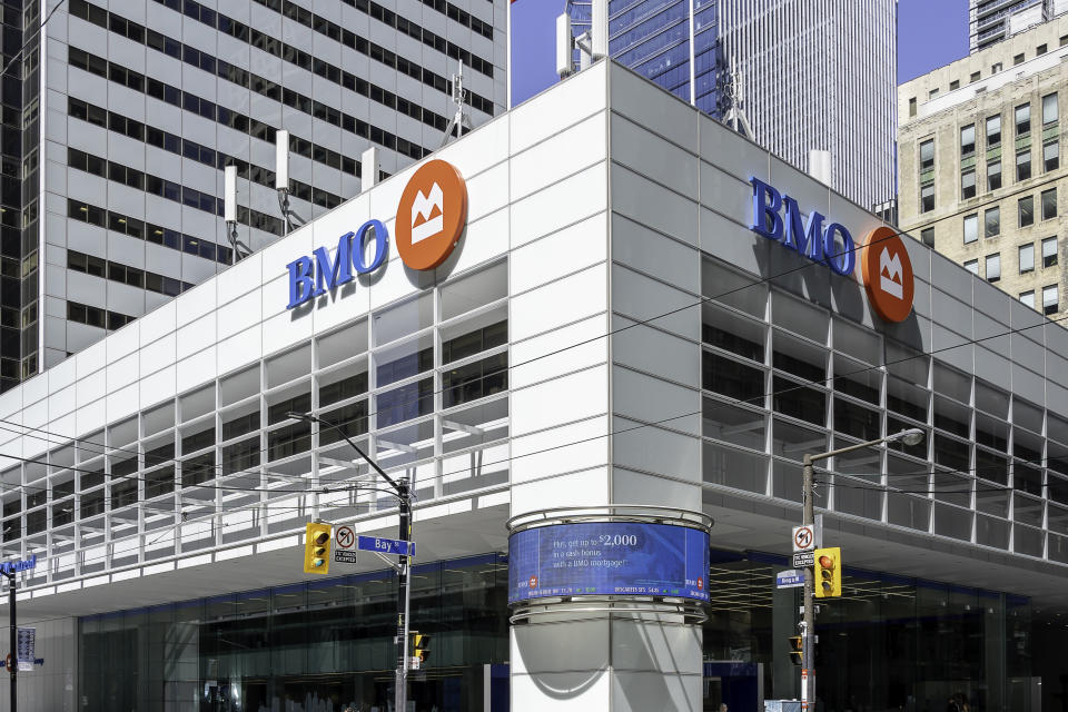 Toronto, Canada - May 06, 2019:  BMO (Bank of Montreal) main branch in Toronto, Canada. The Bank of Montreal is a Canadian multinational investment bank and financial services company.