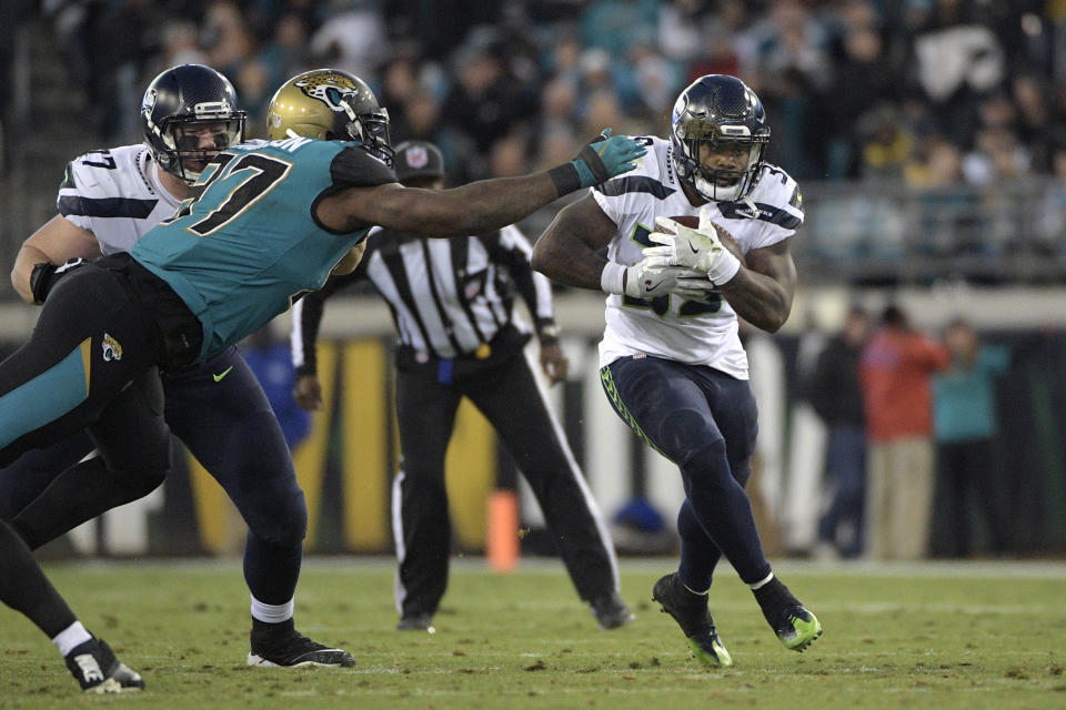 Mike Davis delivered a quality performance in Week 9, playing in relief of an injured Chris Carson. (AP Photo/Phelan M. Ebenhack)