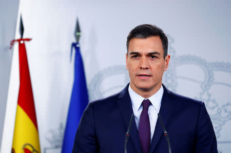 Spain's Prime Minister Pedro Sanchez holds a news conference after an extraordinary cabinet meeting in Madrid, Spain, February 15, 2019. REUTERS/Juan Medina