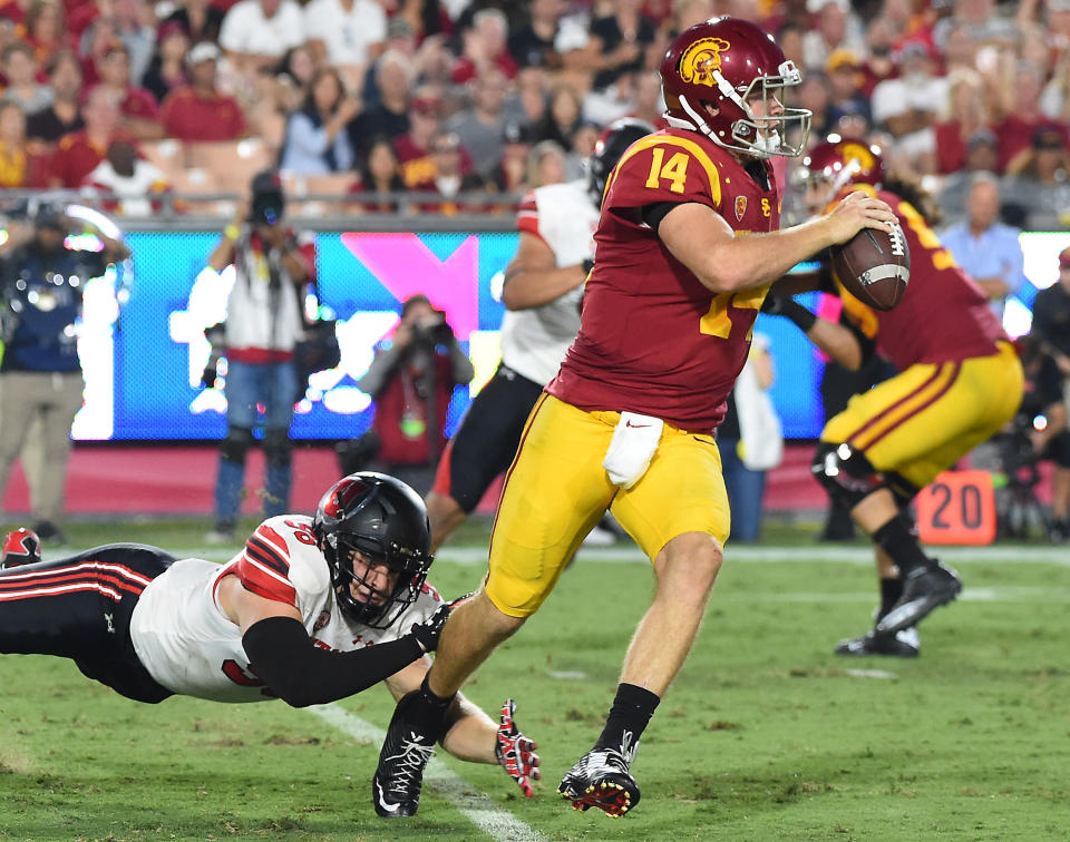 Sam Darnold threw for three touchdowns vs. Utah. (Getty)