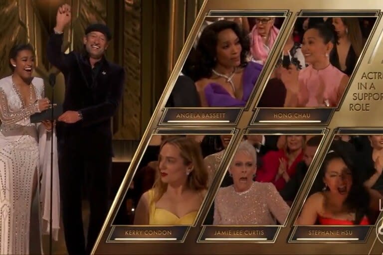 El momento en que Jamie Lee Curtis gana el premio y Angela Basset se queda muy seria