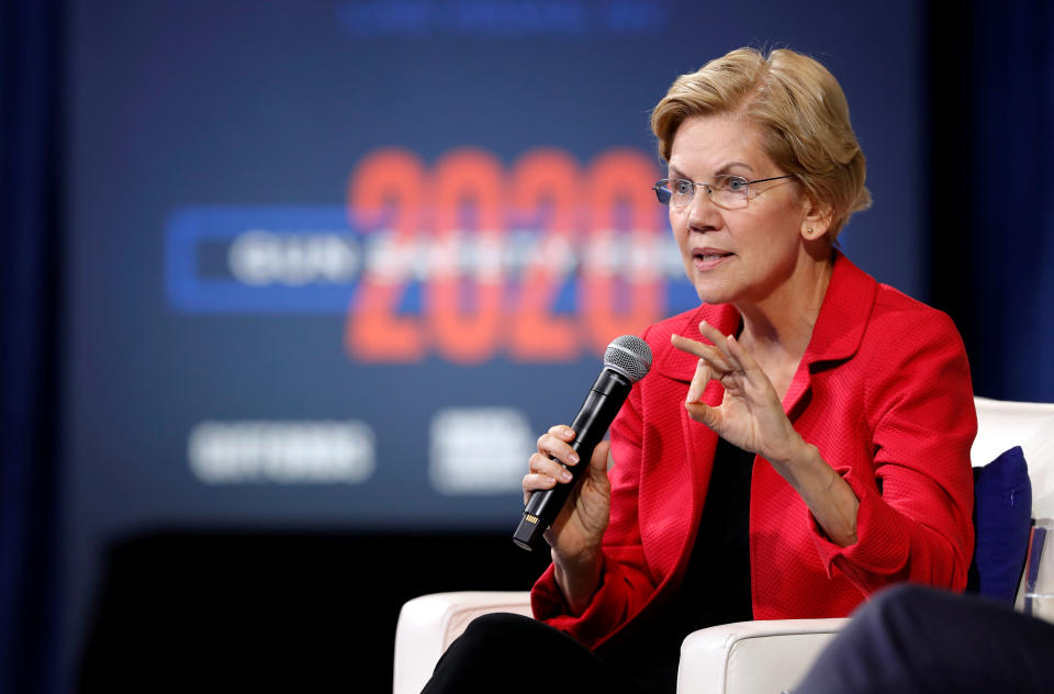 U.S. Democratic presidential candidate Senator Elizabeth Warren (D-MA) responds to a question during a forum held by gun safety organizations the Giffords group and March For Our Lives in Las Vegas, Nevada, U.S. October 2, 2019. REUTERS/Steve Marcus