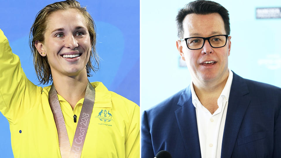 Maddie Groves and Kieren Perkins, pictured here in their roles for Swimming Australia.