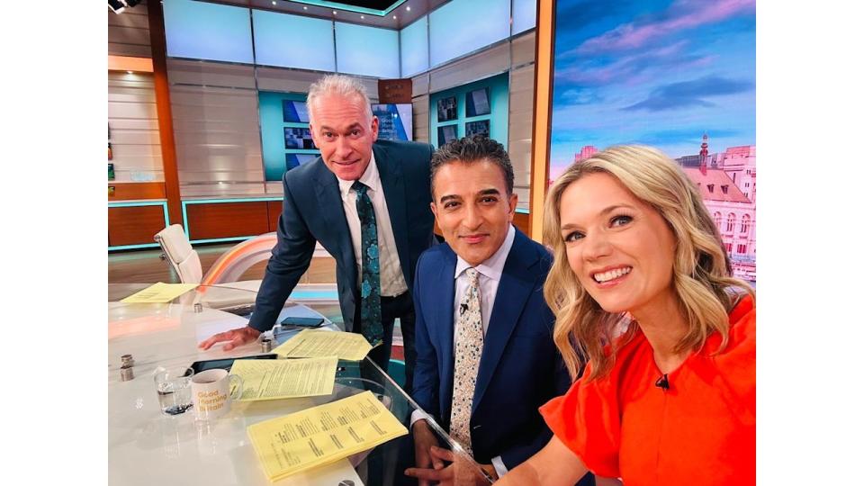 Dr. Hilary Jones, Adil Ray and Charlotte Hawkins on GMB