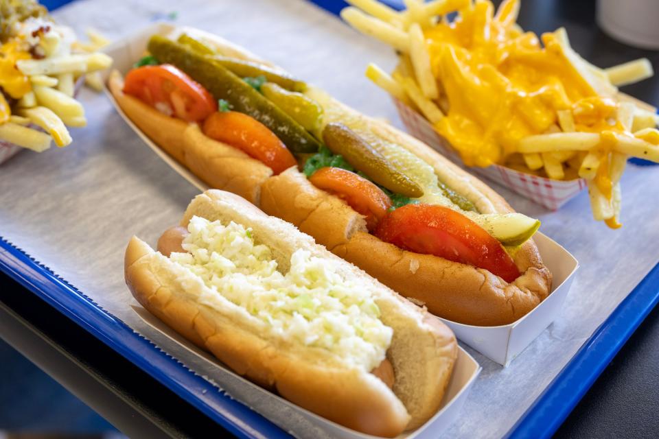 Coney Island offers dogs in regional styles, plus french fries.