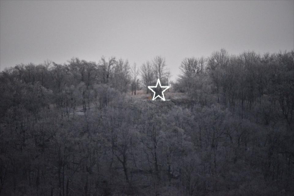 Five-pointed star, perched atop High Mountain in Wayne.