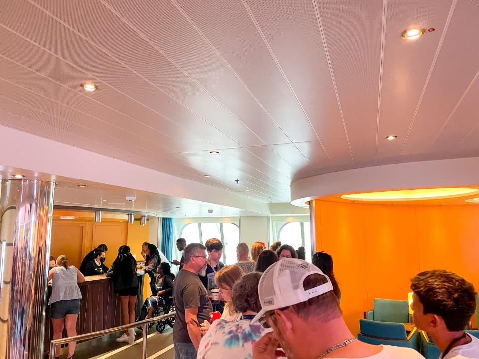 A line at the Carnival Vista service desk.