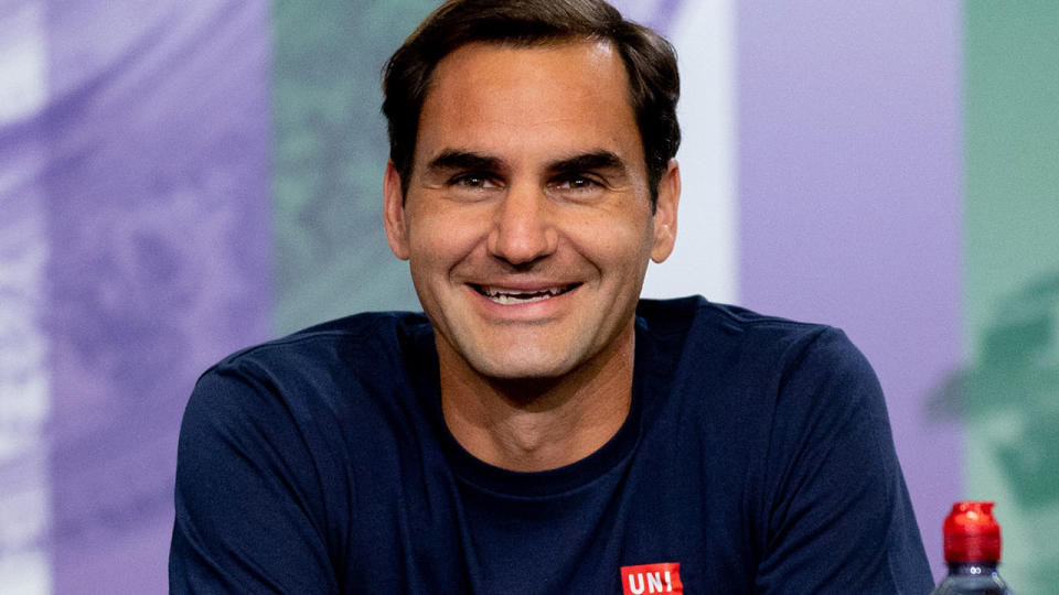 Roger Federer, pictured here speaking to the media at Wimbledon.