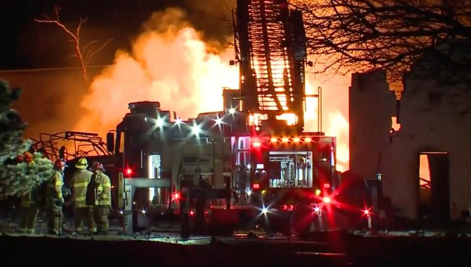 Firefighters battle an industrial fire in the Detroit suburb of Clinton Township (AP)