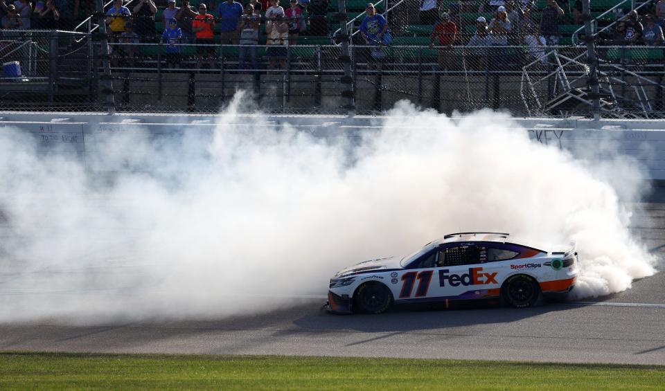 Denny Hamlin is the most recent racer to do victory burnouts at Darlington.