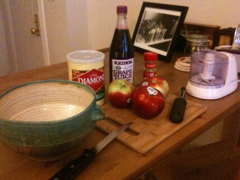 The ingredients assembled for making charoset