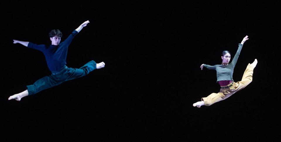 Yunju Lee and Taehyeon Lee of the Republic of Korea compete in the Senior Division during Round 2, Session 1 of the USA International Ballet Competition at Thalia Mara Hall in Jackson Miss., Thursday, June 15, 2023.