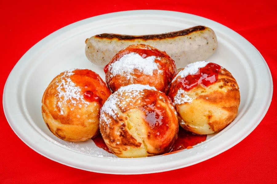 A serving of the traditional Danish holiday desert Aebelskiver is seen in Solvang, California as part of the town's Danish Days celebration in September 2022. (Deborah Chadsey Photography)