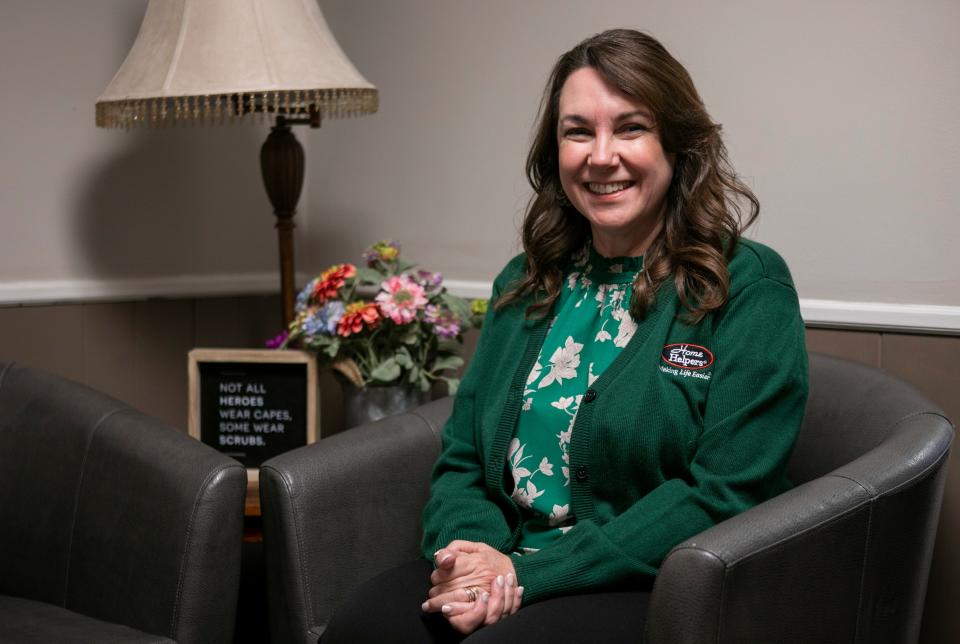 Jody Amspaugh, of Home Helpers Home Care of Lancaster & Chillicothe, sits inside her office on May 3, 2023 in Lancaster, Ohio. Amspaugh won the Tammy Nusser award.