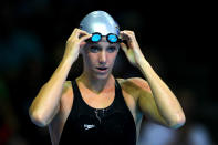 OMAHA, NE - JUNE 26: Dana Vollmer adjusts her goggles prior to competing in the championship final heat of the Women's 100 m Butterfly during Day Two of the 2012 U.S. Olympic Swimming Team Trials at CenturyLink Center on June 26, 2012 in Omaha, Nebraska. (Photo by Al Bello/Getty Images)