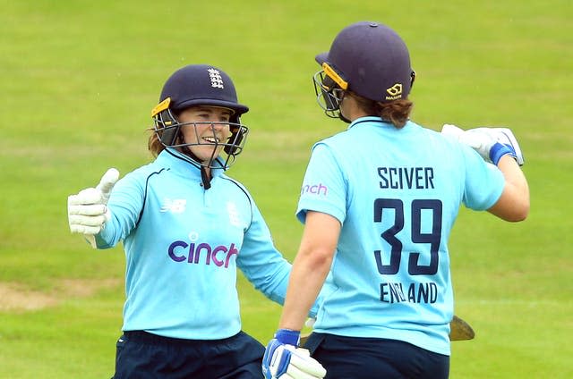 England’s Tammy Beaumont and Nat Sciver (right) led England Women to victory over India in the first ODI 