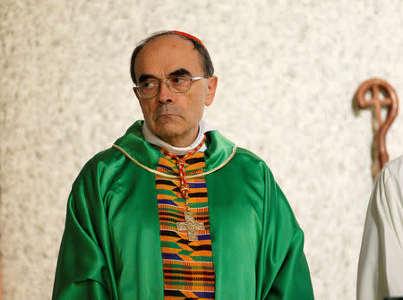 FILE PHOTO: French Archbishop Philippe Barbarin attends a ceremony to consecrate the new parish of Saint-Philippe de Venissieux, near Lyon, France, September 30, 2018. REUTERS/Emmanuel Foudrot/File Photo