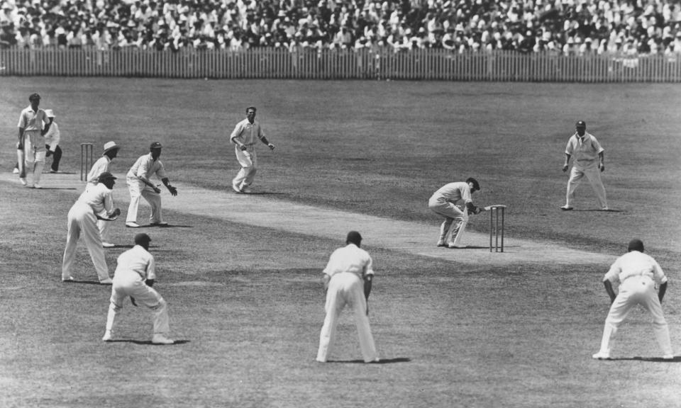 <span>Harold Larwood bowls for England in Brisbane on the infamous Bodyline tour in 1932-33. He was a pit pony boy at 14 and a night shift worker at 17.</span><span>Photograph: Central Press/Getty Images</span>