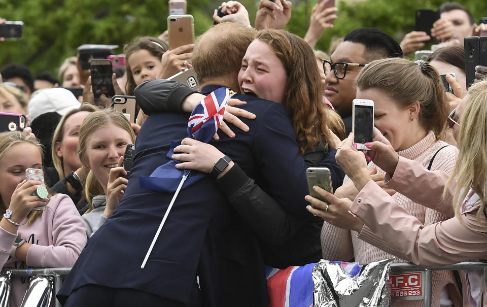 Harry broke royal protocol to give one young Melbourne girl a hug. Source: Getty