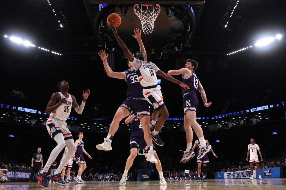 The Connecticut Huskies faced off against the Northwestern Wildcats in the second round of the NCAA Men's Basketball Tournament at Barclays Center on March 24, 2024 in New York City.