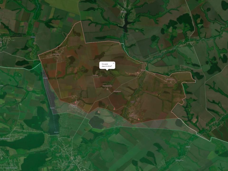 Russian forces are pushing towards the village of Lyptsi, seen in the bottom of the screen, after six days of fighting - DeepState (DeepState)