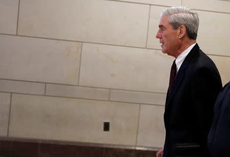 FILE PHOTO: Special Counsel Robert Mueller departs after briefing the U.S. House Intelligence Committee on his investigation of potential collusion between Russia and the Trump campaign on Capitol Hill in Washington, U.S., June 20, 2017. REUTERS/Aaron P. Bernstein