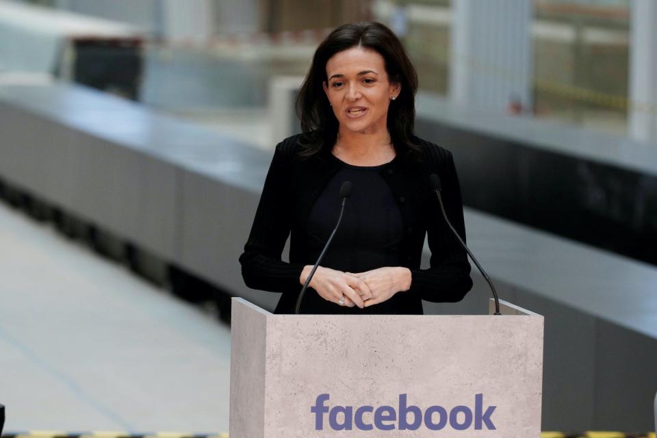 Sheryl Sandberg, chief operating officer of Facebook, delivers a speech