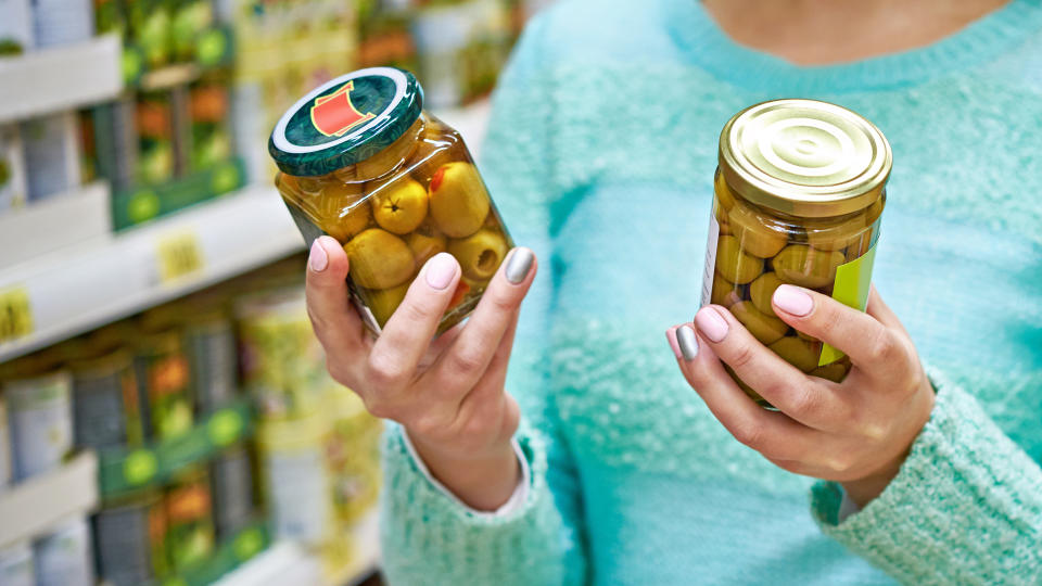 comparison, grocery store, olives