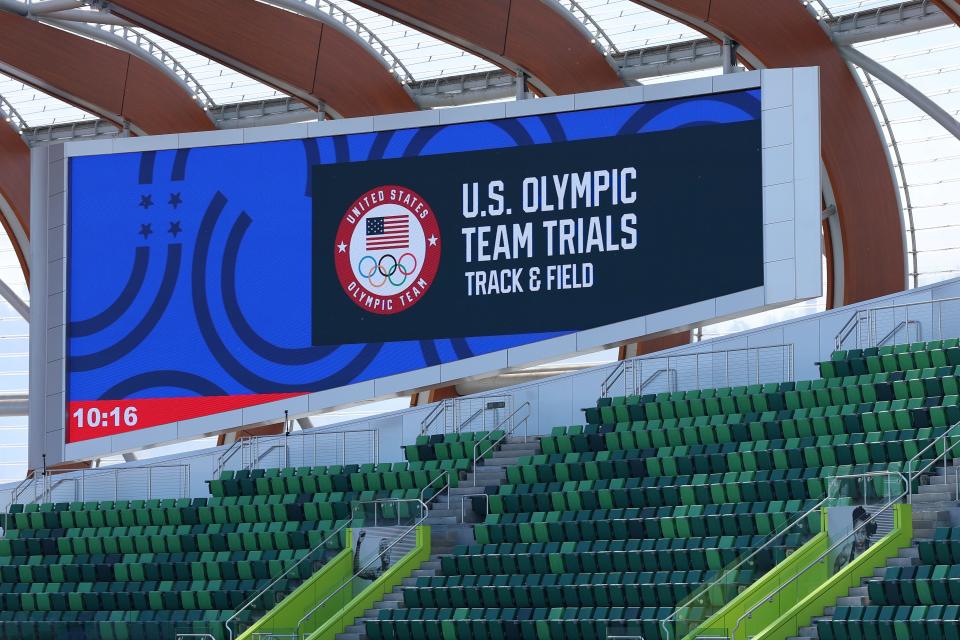 EUGENE, OREGON - JUNE 20: A general view of Hayward Field before the 2024 U.S. Olympic Team Trials - Track & Field on June 20, 2024 in Eugene, Oregon. (Photo by Patrick Smith/Getty Images)