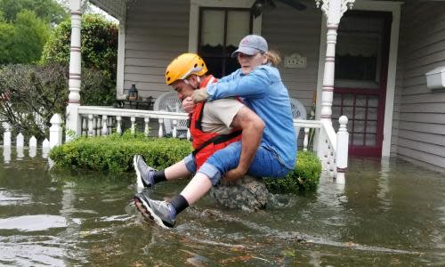 A Texas National Guard soldier assisting during Hurricane Harvey