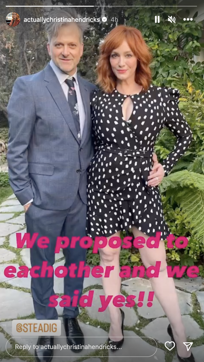 Hendricks shared a second photo of their engagement announcement to her Instagram story. (@actuallychristinahendricks / Instagram)