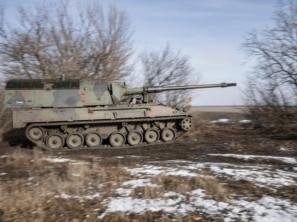 Ukrainian soldiers from the 43rd Heavy Artillery Brigade drive the German howitzer Panzerhaubitze 2000, called Tina by the unit, amid Russia's attack on Ukraine, near Bahmut, in Donetsk region, Ukraine, February 5, 2023.