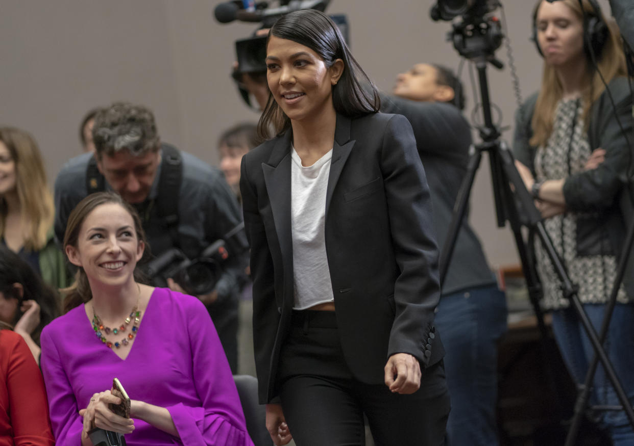 Kourtney Kardashian attends a briefing on cosmetics reform Tuesday in the Russell Senate Office Building on Capitol Hill. (Photo: AP Photo)