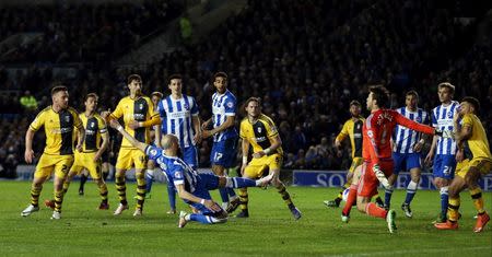 Football Soccer - Brighton & Hove Albion v Fulham - Sky Bet Football League Championship - The American Express Community Stadium - 15/4/16 Bruno scores the third goal for Brighton Mandatory Credit: Action Images / Matthew Childs Livepic